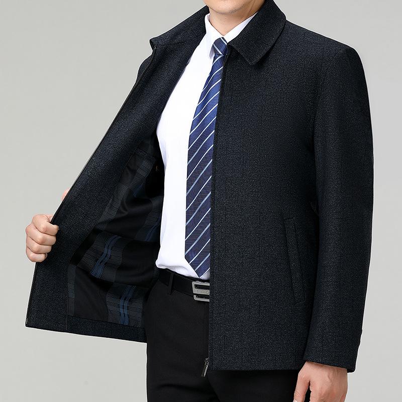 Autumn and Winter Wool Men's Jackets, Middle-aged Dads' Thick Woolen Tops, Middle-aged and Elderly Lapel Leader Cadre Jackets