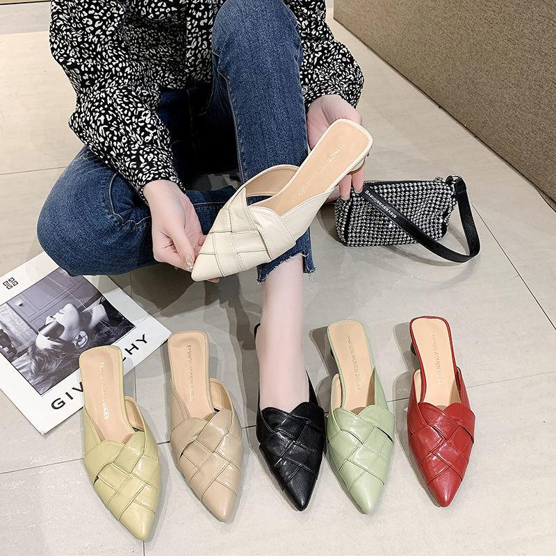 Summer New 2025 Women's Mules Shoes for Women Slippers Leather Slipper Designer Sandals Luxury Fashion Comfortable Low Heel Sexy