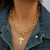 Vintage Złoty Warstwowy Krzyż Wisiorek Naszyjnik Religijny Moneta Medalion Choker Dla Kobiet Boho Letnia Biżuteria Plażowa