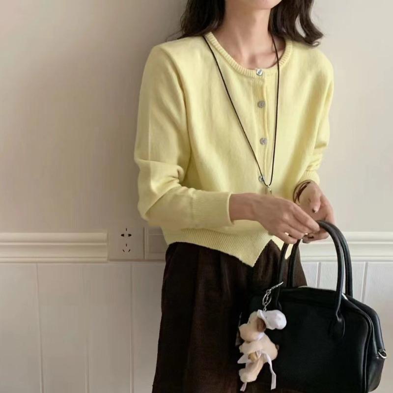 Autumn and Winter New Soft Waxy Gentle Wind Knitted Cardigan Top Women's Solid Color Casual Thin Sweater Jacket