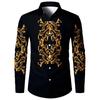 Men's Casual Long Sleeve Lapel Shirt Retro Ethnic Floral Print Fashion Loose Comfortable Long Sleeve Shirts for Man Simple Top
