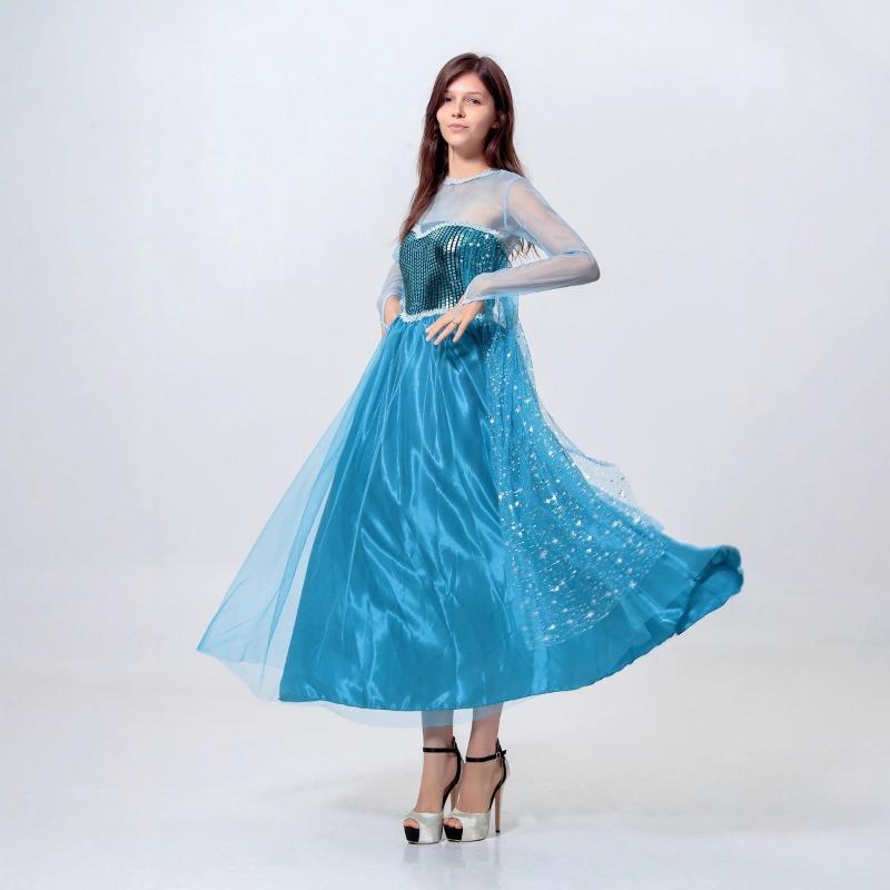 Halloween Frozen Adult Princess Elsa, Blue Dress, Stage Play Costume
