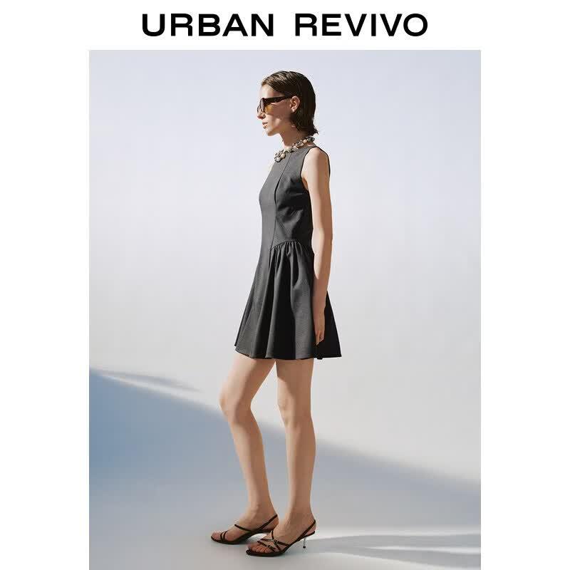 UR2026 Summer Women s Boat Neck Pleated Backless Dress S