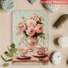 Vintage Floral Rose Teacup Metal Wall Art, Rustic Garden Sign 12x8 Inch, Retro Tea Room Decor