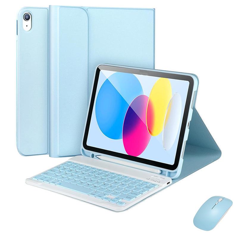 Compatible with iPad 11 A16: 10th Gen 10.9" Leather Case with Detachable Bluetooth Keyboard & Magnetic Pencil Holder.