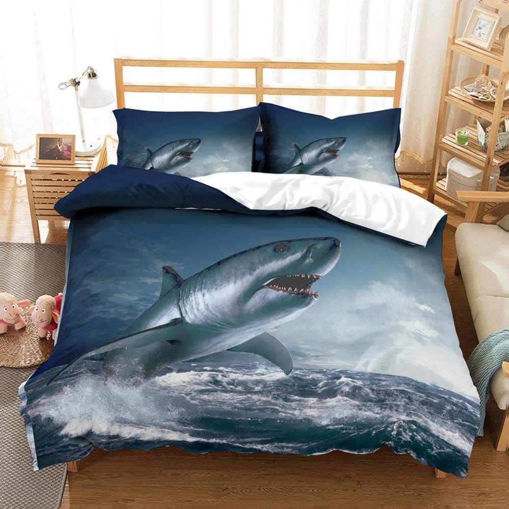 Shark Duvet Cover Set Microfiber Hawaiian Beach Ocean Themed Bedding Double Queen King Size Quilt Cover