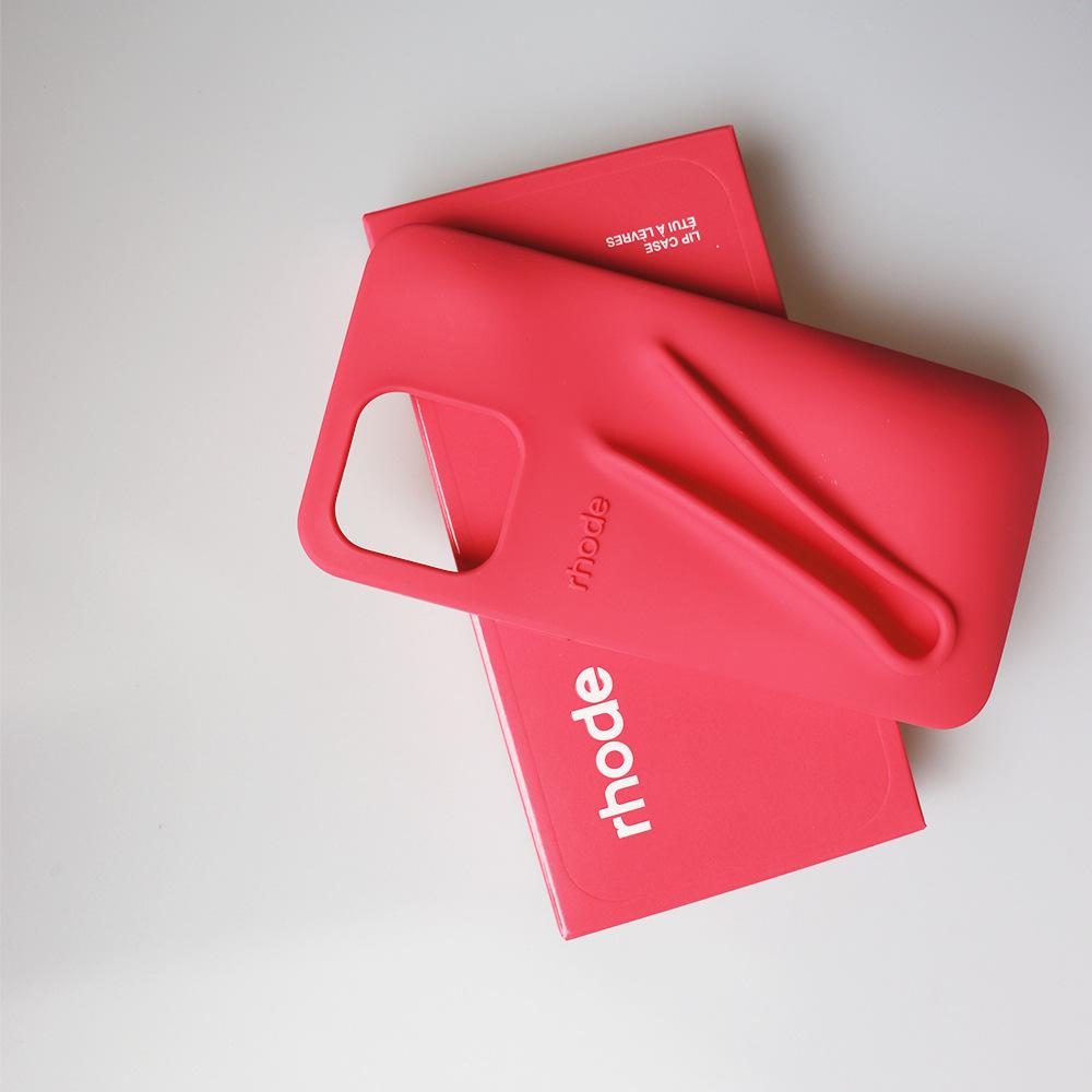 Rhode Silicone Full-Coverage iPhone 13/14/15 Pro Max Case with Lipstick Lip Gloss Design