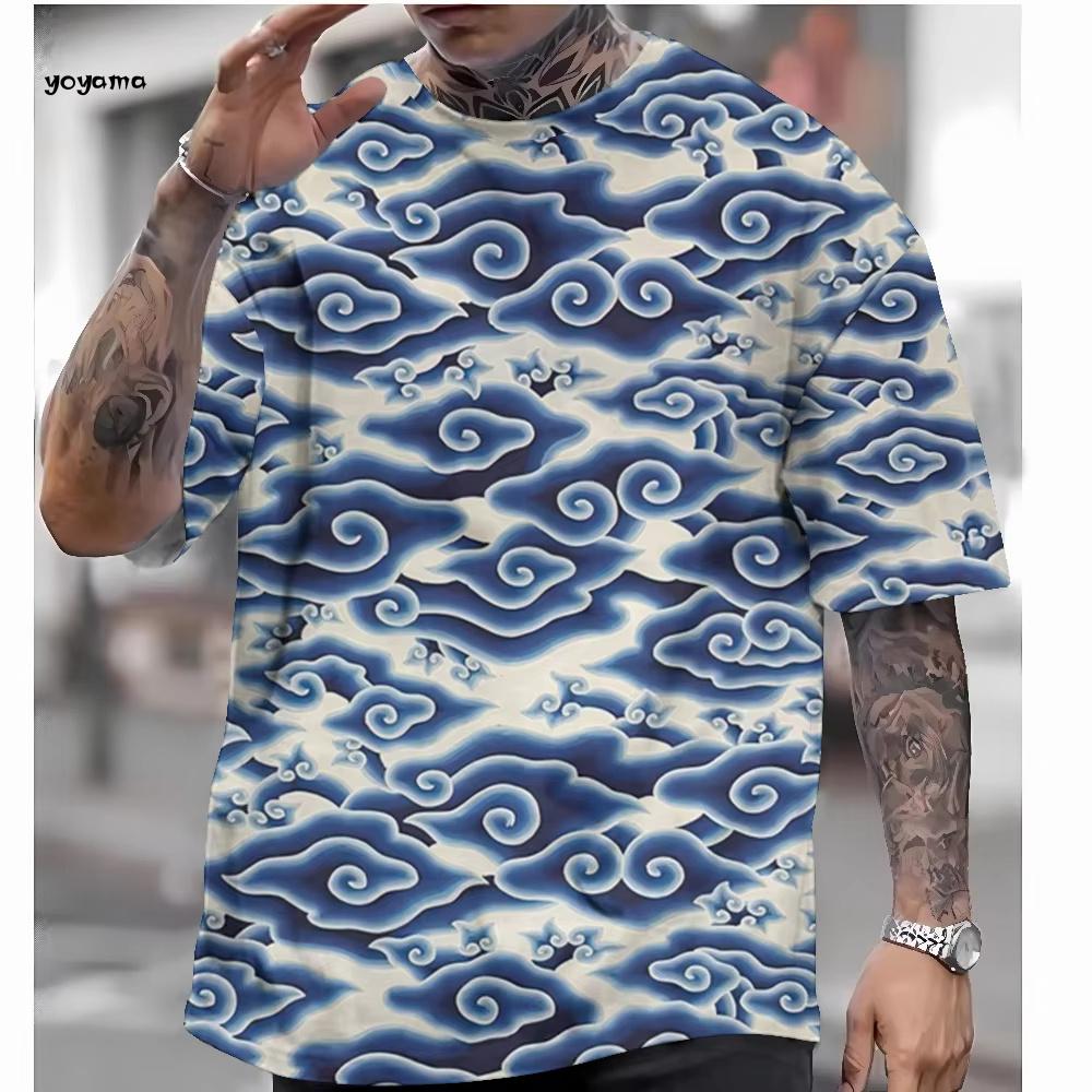 

Футболка с короткими рукавами в японском стиле унисекс, футболка с принтом укиё-э, повседневные топы, свободные летние модные вещи унисекс 5XL