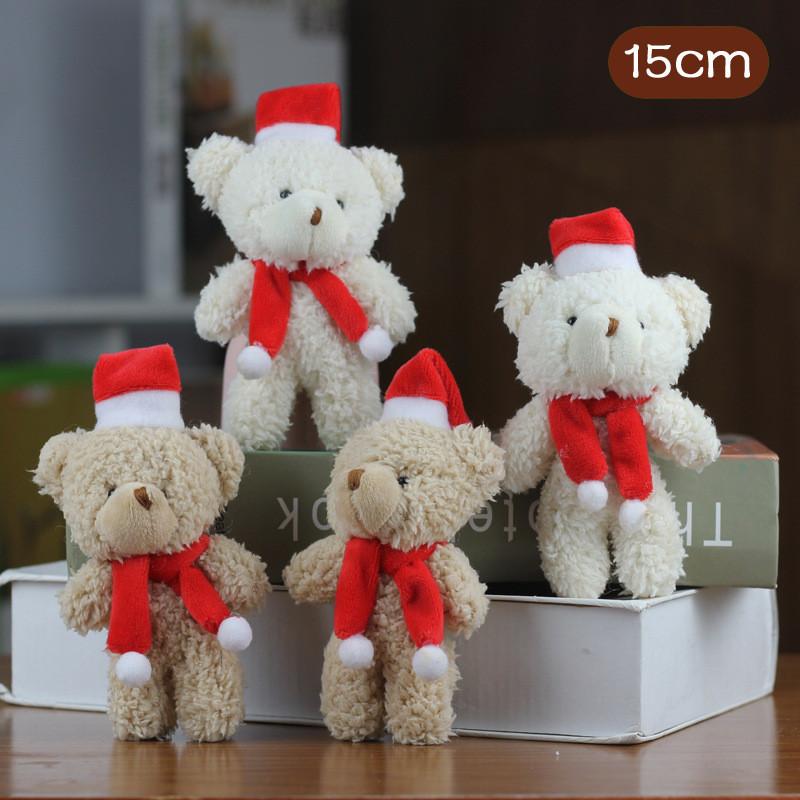 Cute Blushing Christmas Bear Plushie Mini Teddy Ornament Soft Short Plush Toy For Bags And Accessories