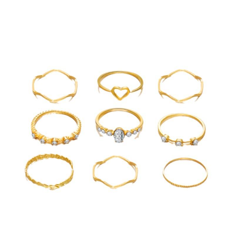 Retro Geometric Love Bracelet & 9-Piece Ring Set