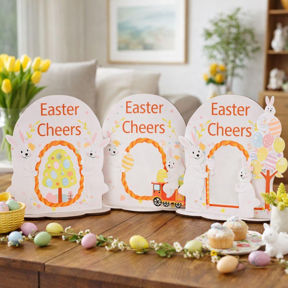 Party Supplies Cartoon Easter Bunny Decor Colorful Handmade Bunny Eggs Decor Standing Wooden Rabbit Ornaments Holiday Party