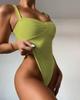 Shencai European-American Ruched Solid Color One-Piece Sexy Bikini Swimsuit for Women