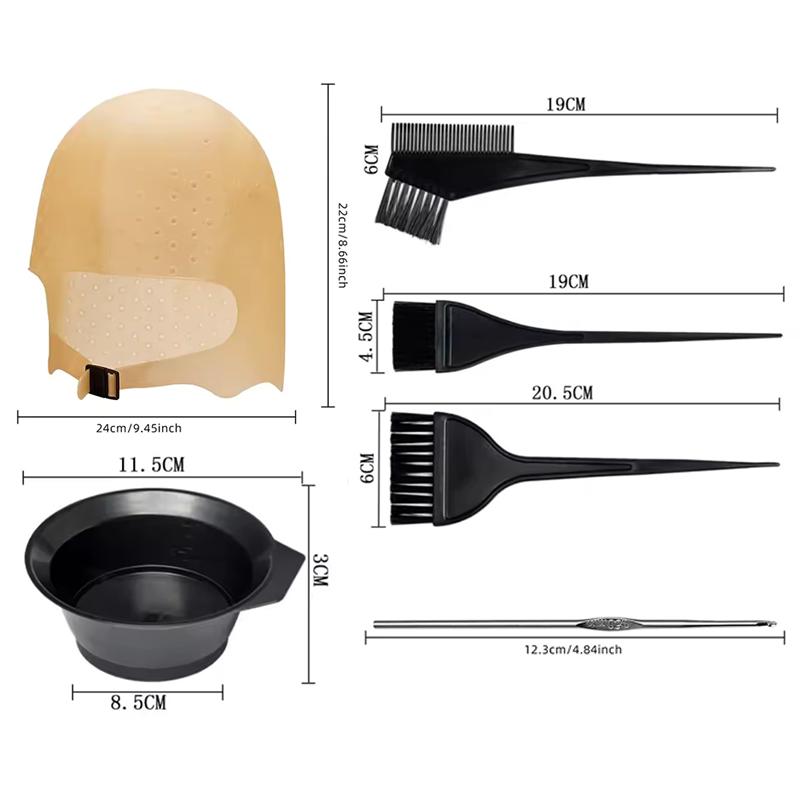 1set Professional Hair Coloring Kit Resuable Silicone Cap with Needle Hook Mixed Bowl Stirring Brush Salon Hair Beauty Tools