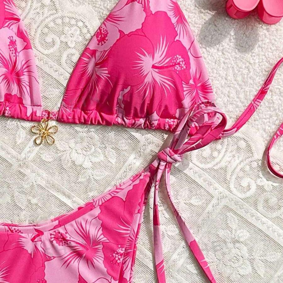 Europäischer & Amerikanischer Print Sexy Dreiteiliger Bikini Badeanzug für Damen
