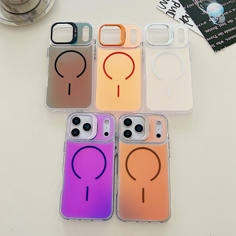 KEYSION Colorful Gradient Magnetic Lens Stand Case for iPhone 17 Pro Max for MagSafe TPU+PC Shockproof Cover for iPhone 17 Pro