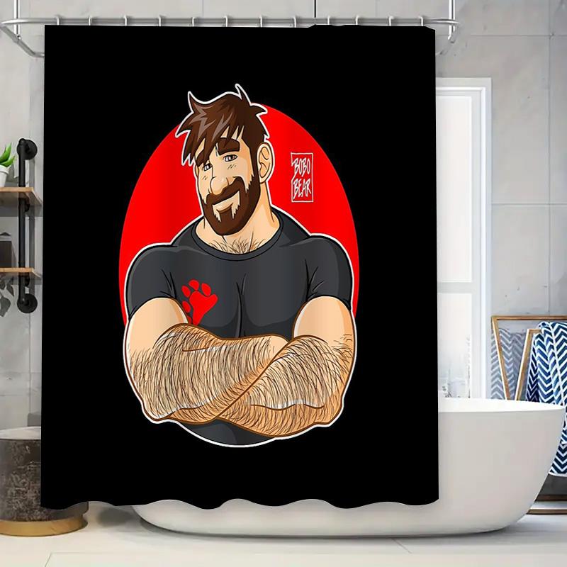 

Bathroom Shower Curtain Abstract Bear Pattern Waterproof Decor Washable Fabric Modern Home Textile Artistic Wall Hanging W60H190(CM)-1 Pcs