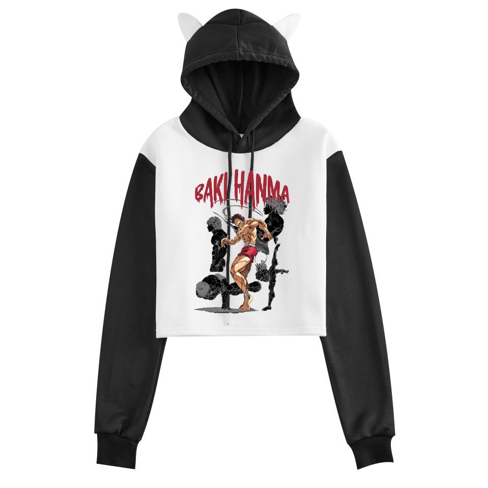 Cross Fanma Baki the Grappler Cat Ear Color Block Hoodie with Velvet Lining.