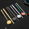 Stainless Steel Matte Cutlery Set Sushi Sticks Dinner Spoons Set 8Pcs Dinnerware Korean Chopsticks Dessert Spoon Flatware Set