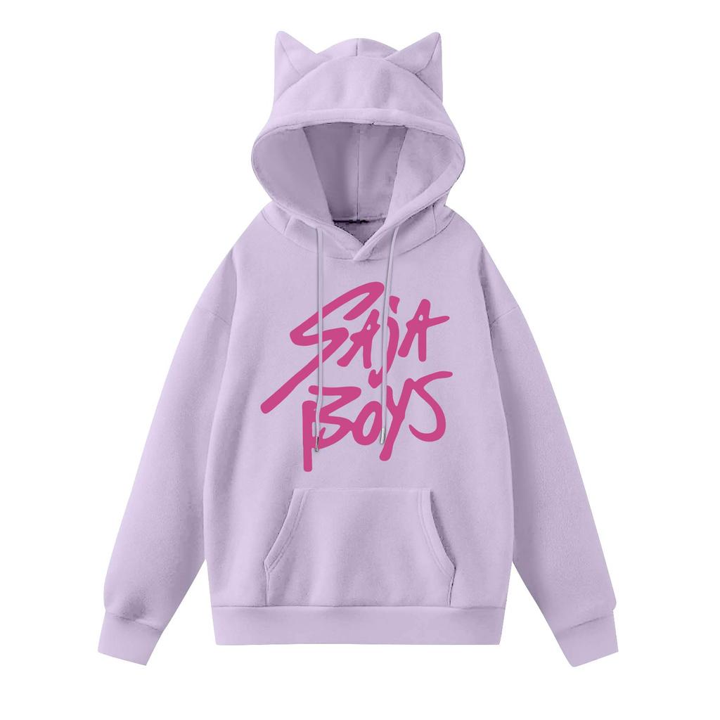 Ladies Fashion Casual Long Sleeve Printed Round Neck Hoodie Pullover Top With  Pockets