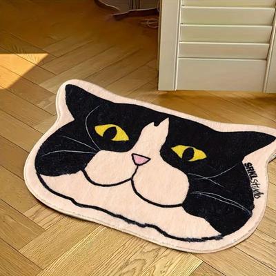 Cute Cat Rug Soft Bath Mat Non Slip Machine Washable Cat Animal Shape Area Rugs for Home Bedroom Entrance Decoration