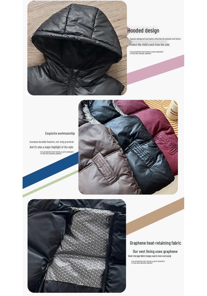 Kids' Hooded Thickened Vest - Warm Sleeveless Outerwear for Boys & Girls, Autumn/Winter Parent-Child Outfit.