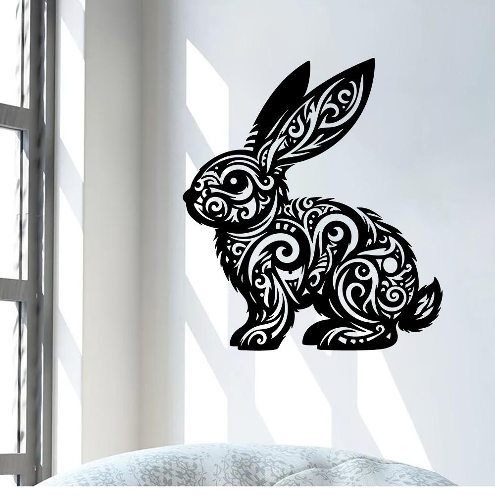 1pc Tribal Rabbit Iron Wall Art - Metal Rabbit Sculpture for Easter Spring Gift Indoor Outdoor Garden Fence Living Room Decor