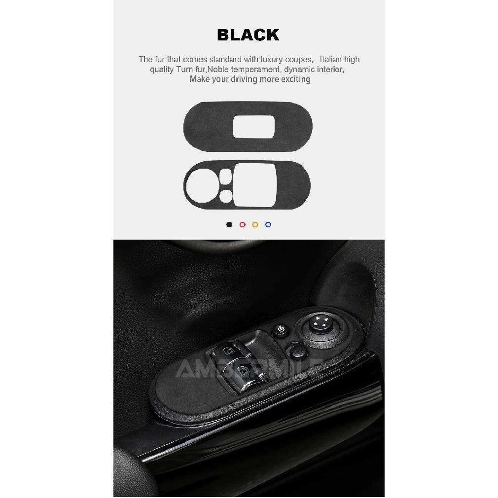 AMBERMILE Italian Top Suede Door Window Lifter Switch Panel Sticker for Mini Cooper F56 JCW Decal Trim interior Car Accessories