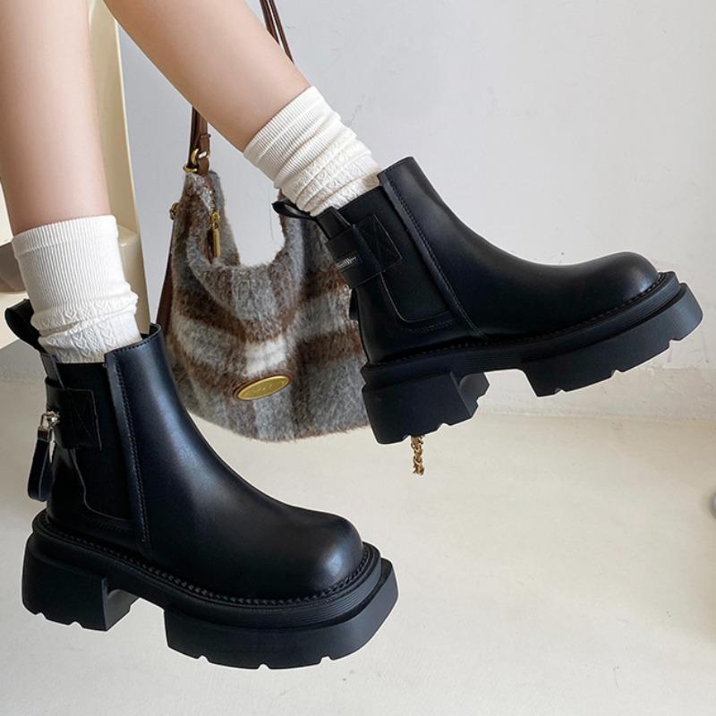 High Heels Ankle Chelsea Boots Women Platform Chunky Brand Leather Shoes 2025 Trend Goth Party Non-Slip Cozy Zipper Botas Mujer