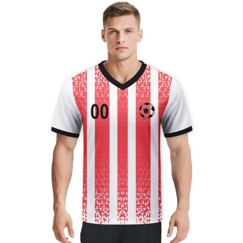 Custom Soccer Team Shirt Personalized Red White Striped Soccer Jerseys with Logo Name Number Soccer Tee for Men Kids Women Fan