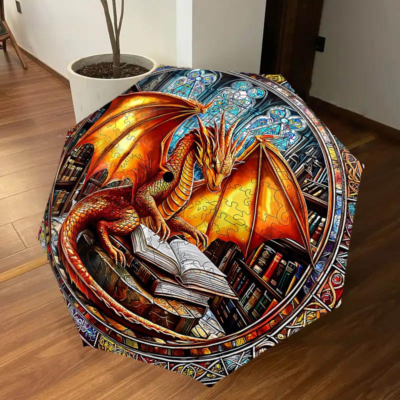 1PC Dragon Library Umbrella-8-Rib Reinforced, Automatic Open, Lightweight & Durable, Cute Fashion Accessory for Outdoor-P2645