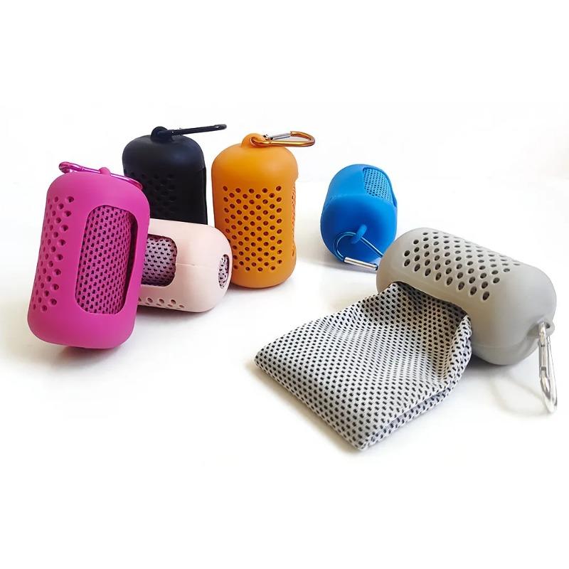Portable Circular Silicone-Wrapped Cooling Towel | Quick-Drying Polyester for Beach Sport Fitness