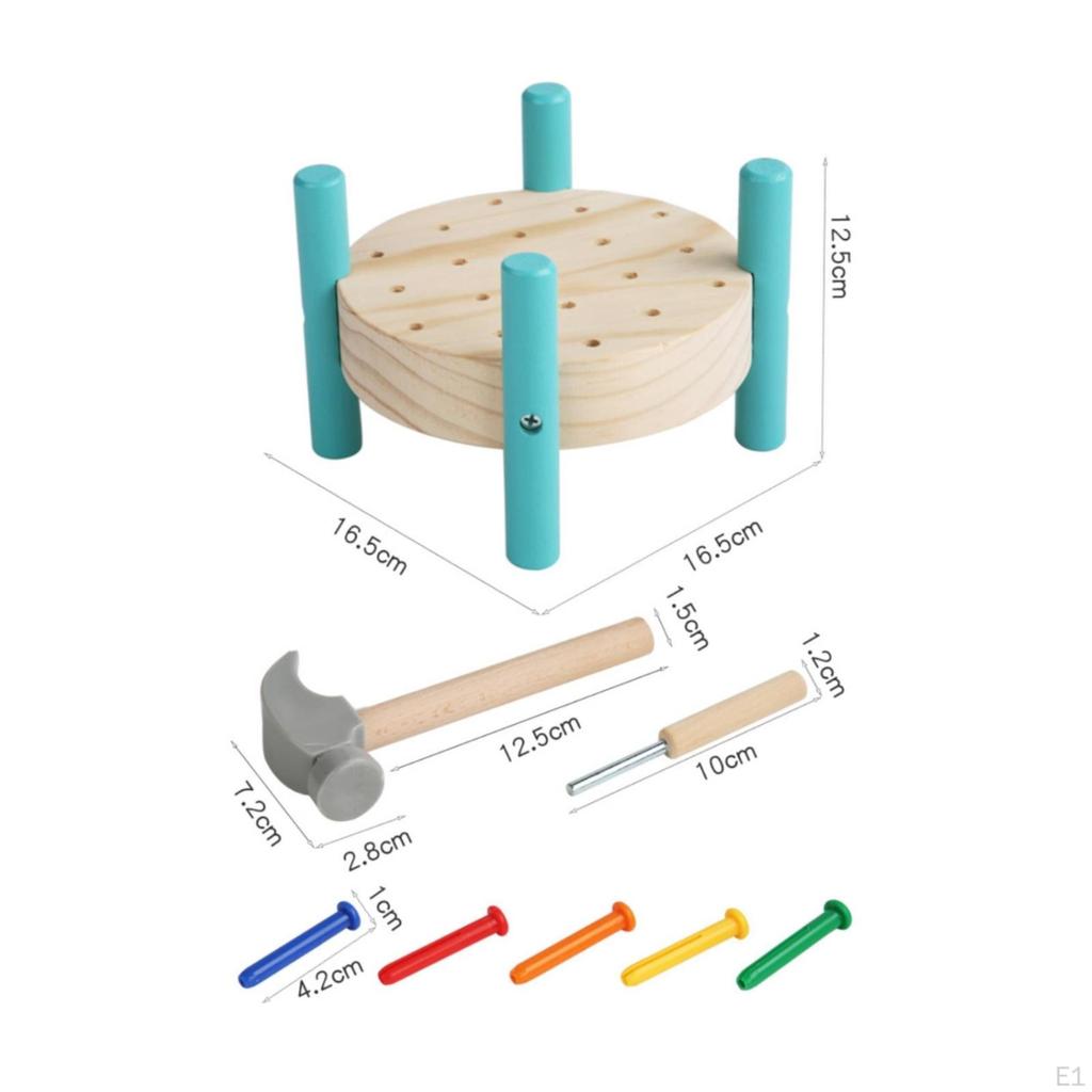 Wooden Hammering Toy Table Wood Peg Pounding Multicolor Bench for Kids