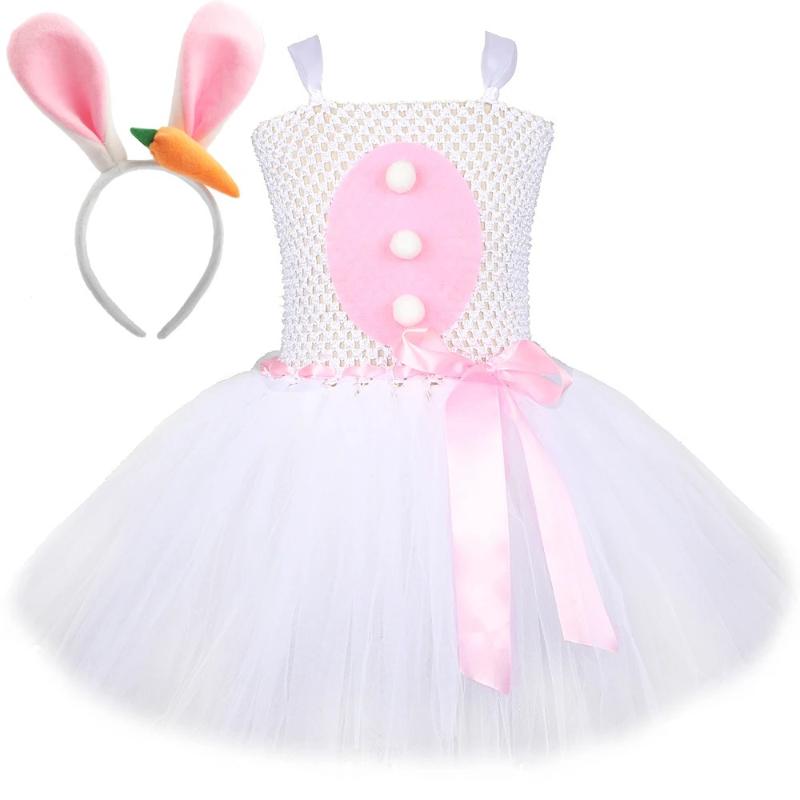 Vestito Tutù con Coniglietto Pasquale Floreale per Neonate Costume da Coniglio di Halloween per Bambini Piccoli Vestiti Cosplay Animali Outfit in Tulle per Bambina