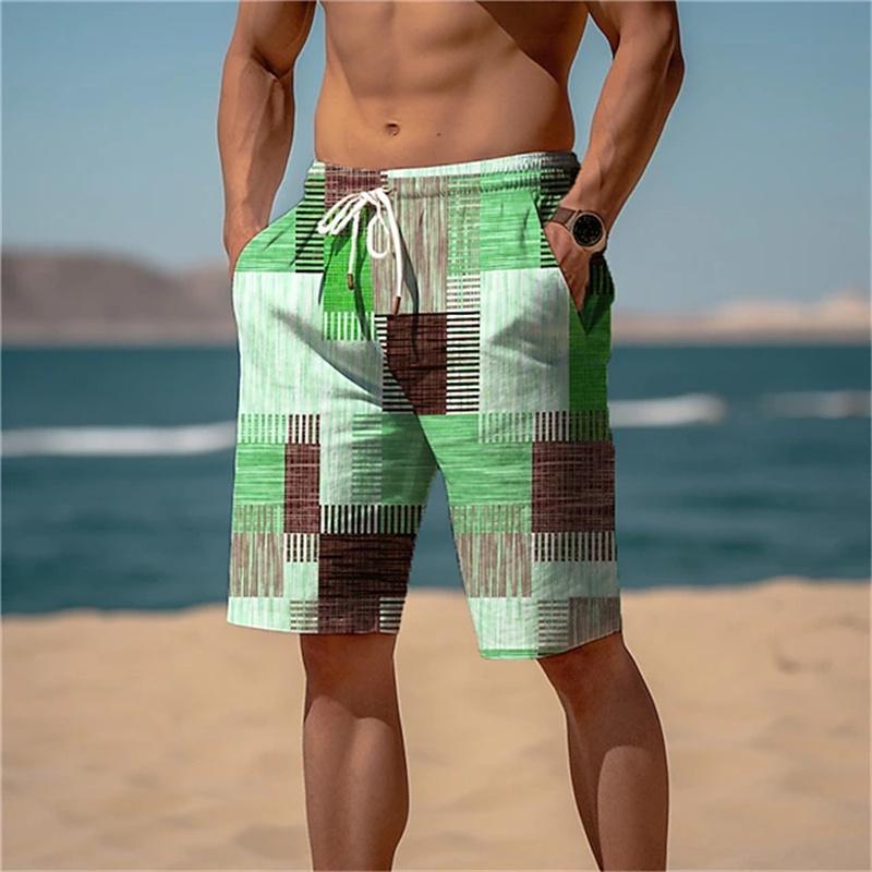 Men's Summer Quick Dry Beach Pants Casual Fitness Shorts Breathable Board Shorts Patchwork Printed Plus Size Swimming Shorts