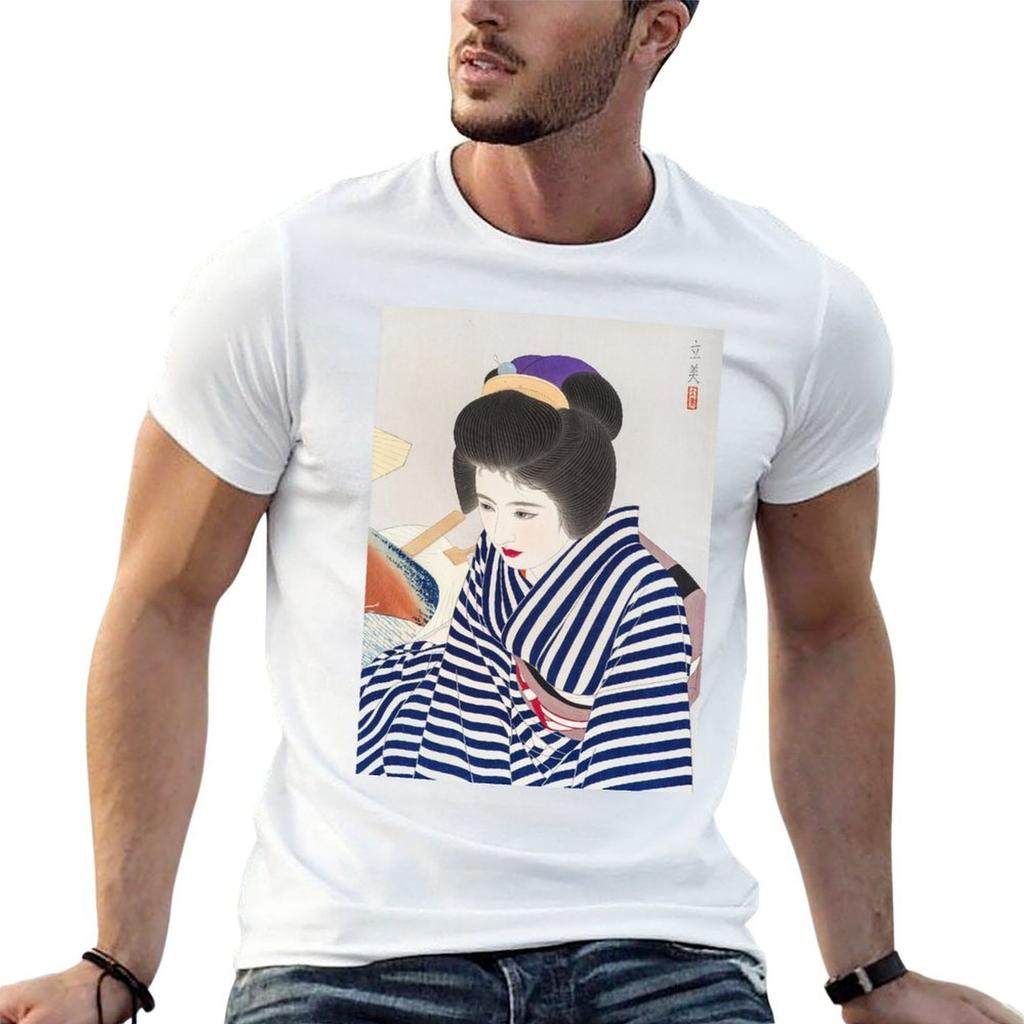 Shimura Tatsumi Five Figures of Modern Beauties T-Shirt Labor Work Casual T-Shirt
