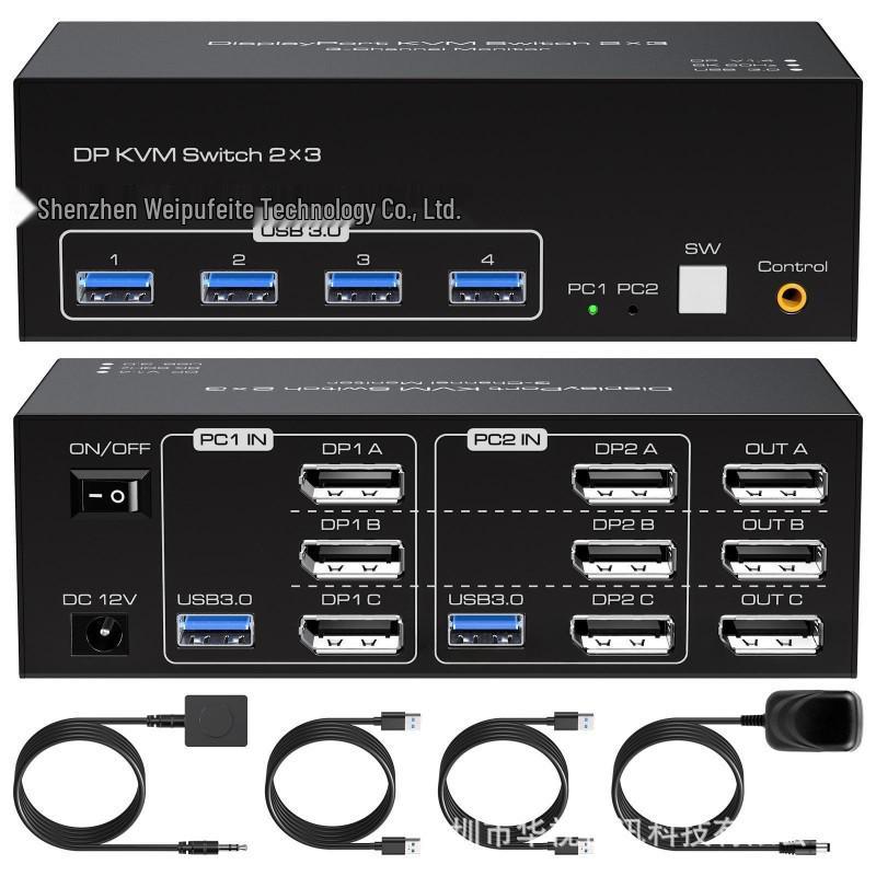 3-канальный KVM-хаб DP 2-входной + USB 3.0, 3-канальный KVM-хаб DP 1-выходной + USB 3.0 4-выходной DP+USB3.0 input, DP+USB3.0 output чёрный
