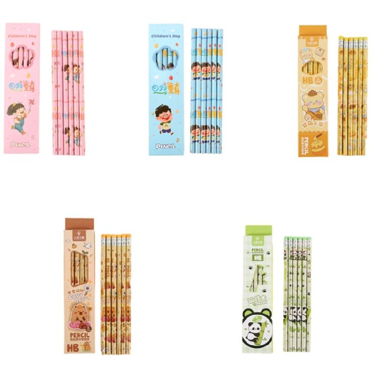 6PCS Cartoon Wood Pencils Ergonomic Grip Drawing Pencils for Students Children Class Reward Daily Sketching Writing