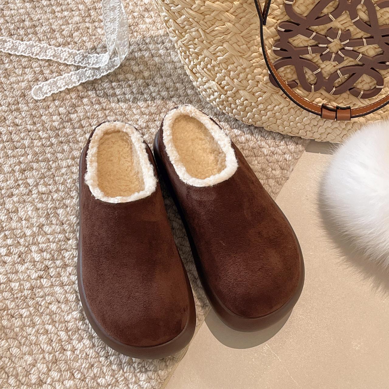 

Little Potato Women s New Snow Boots Warm Cotton Shoes One Pedal Baotou Fleece Shoes 40 темно-коричневого кольору