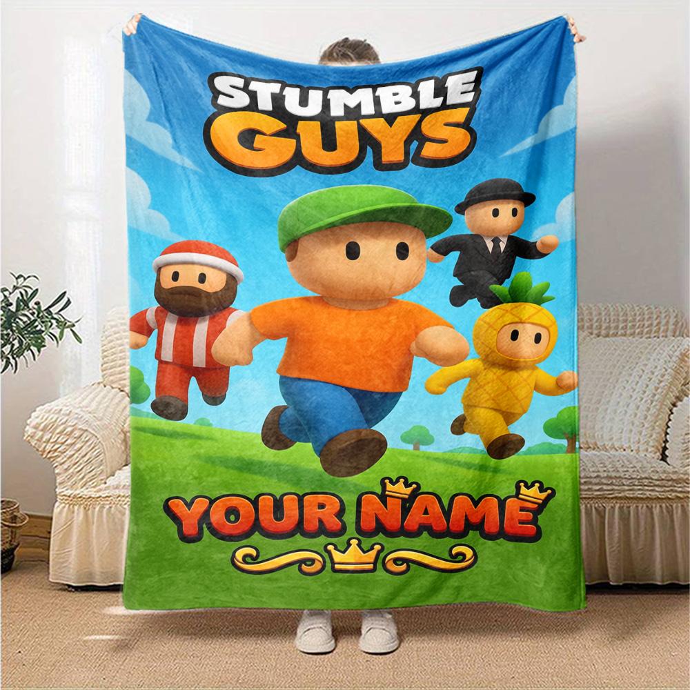 Stumble Guys Customize Your Name Blanket Gift Customizable Blanket Soft & Cozy Great for Couch Bed Seaside Living Room Ideal for All Seasons