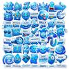 50/100 Pcs Blue Mood Management Stickers Cartoon Emoji Alphabet for Game Phone Toy Shelf File Holder Laptop Decals