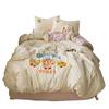 Super Soft Cotton Chenille Bear Embroidery Bedding Set - 4-Piece Simple Cartoon Duvet & Sheet