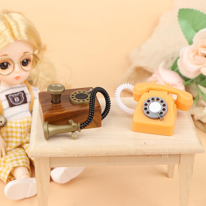 1Pcs Dollhouse Retro Telephone Dollhouse Toys