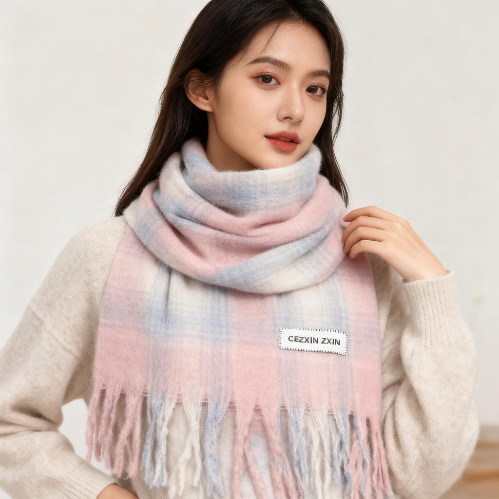 New Plaid Scarf Autumn and Winter Senior Thickened Student Korean Tassel Atmosphere Warm Couple Versatile Shawl Wholesale