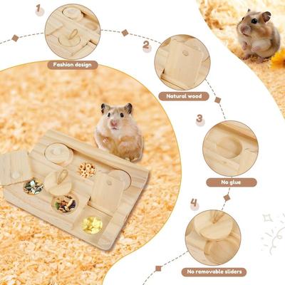 New Wooden Hamsters Foraging Toy 6 Food Holes Interactive Treat Dispenser Toy Natural with Lid Guinea Pig Feed Tray Pet Supplies
