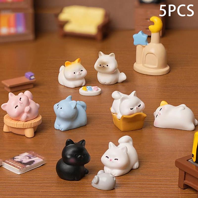 5Pcs/Bag Cute Kitten Cat Doll Car Resin Ornaments Micro Landscape Ornaments Desktop Home Decoration Dollhouse Toy Accessory Gift