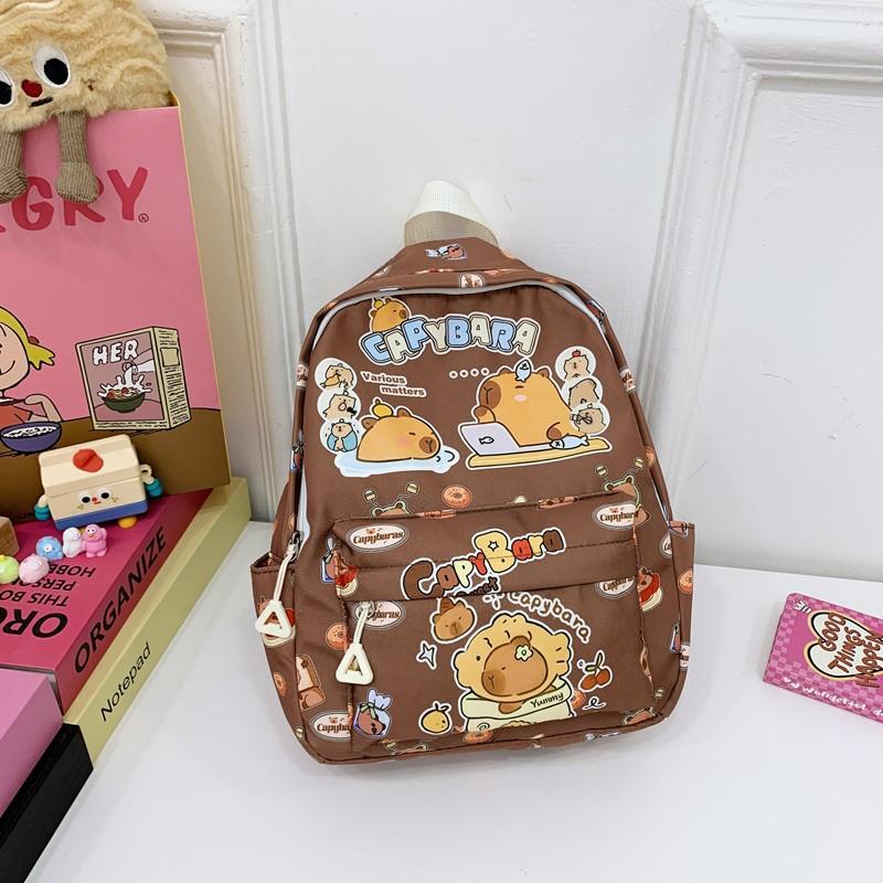 

School bag children s cute kapibara printed baby backpack lightweight кавовий