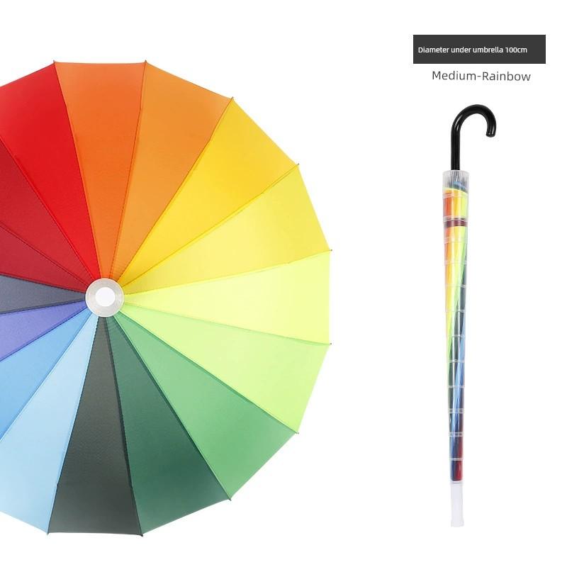 24-Rib Waterproof Umbrella with Curved Handle, Straight Pole, Impact-Resistant Fabric, Safety Umbrella, Automatic Promotional Umbrella, Rainbow