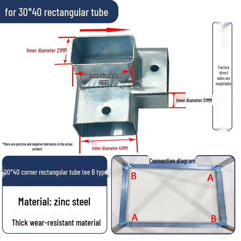 Connettori per Tubi Rettangolari a 3 e 4 Vie Senza Saldatura, Set Completo per Tubi Quadrati 40x60.