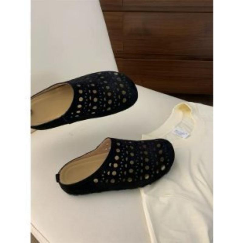 Thick-soled Bag Head Slippers for Women To Wear New Fashionable Hollowed-out Beef Suede Lazy One-pedal Sandals