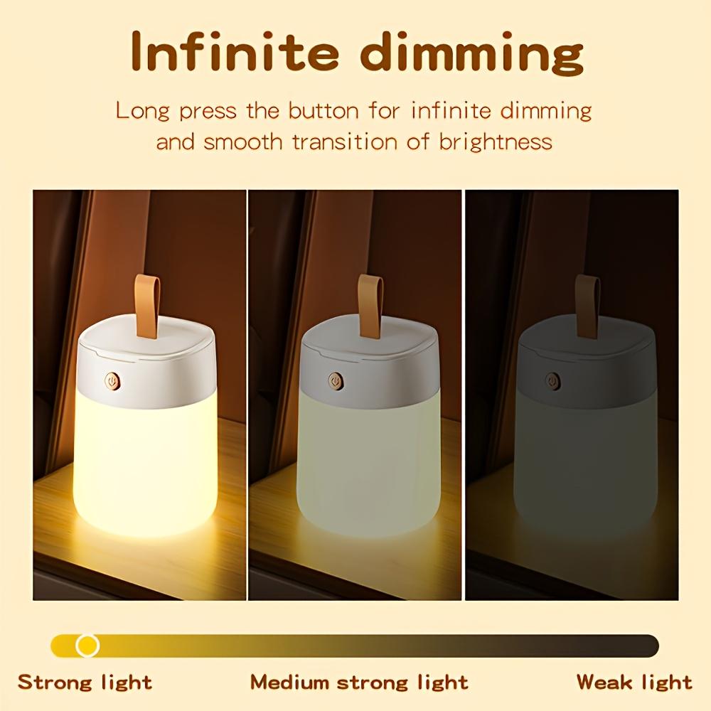 USB rechargeable night light, rechargeable bedside lamp, stepless dimming, hanging outdoor camping lamp, portable handheld lamp